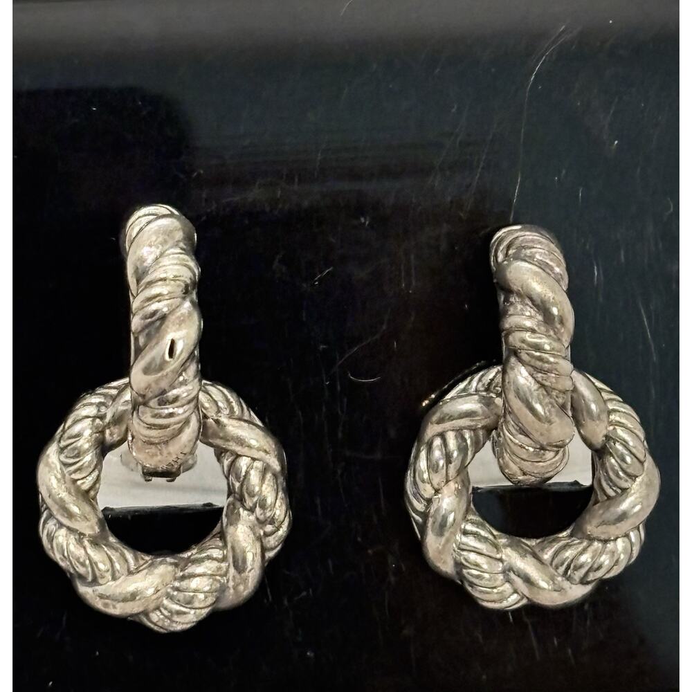 JAI John Hardy Sterling Silver Twisted Door Knocker EARRINGS (2 In 1) Omega RARE